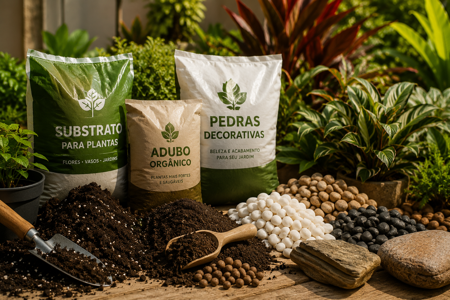 Substratos adubos e pedras decorativas